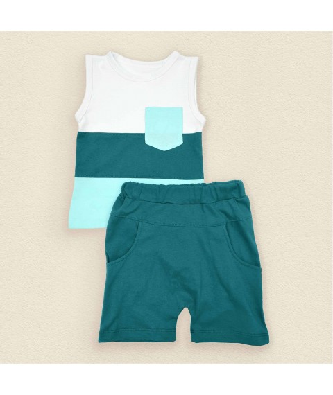 Set for summer shorts T-shirt for children Stripes Dexter`s White; Menthol; Green 150 92 cm (d150iz)