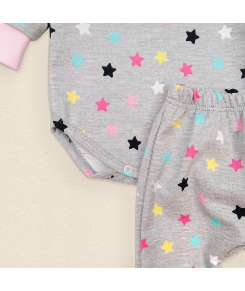 Комплект для дівчинки боді зі штанами з тканини з начосом Stars  Dexter`s  Сірий;Рожевий 307  86 см (d307зд-рв)