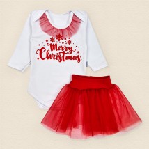 Новорічний комплект для дівчинки з червоною фатіновою спідницею My first Christmas  Dexter`s  Білий;Червоний d325-1б-нгтг  86 см (d325-1б-нгтг)