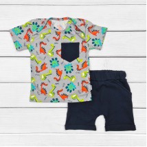 Детский комплект футболка и шорты на лето Dinosiki  Dexter`s  Серый;Темно-синий 152  80 см (d152дн-нв)