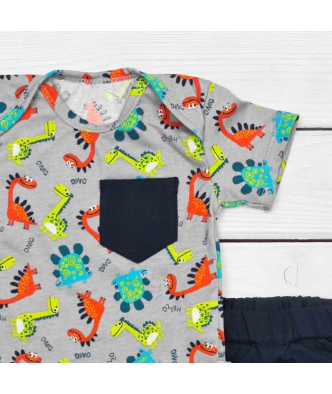 Дитячий комплект футболка та шорти на літо Dinosiki  Dexter`s  Сірий;Темно-синій 152  68 см (d152дн-нв)