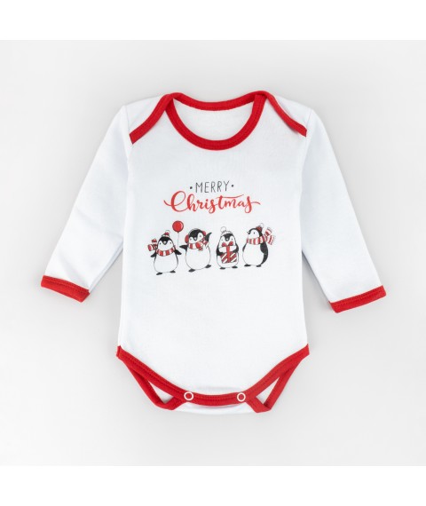 New Year's three-piece set for newborns Merry Christmas with penguins Malena Red; White 352 86 cm (d352пг-нгтг)