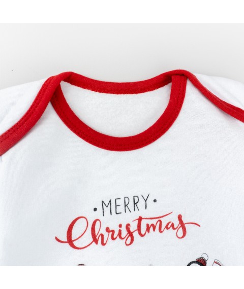 New Year's three-piece set for newborns Merry Christmas with penguins Malena Red; White 352 86 cm (d352пг-нгтг)