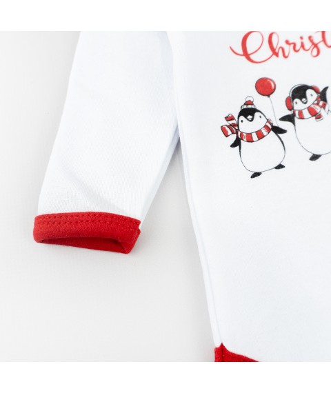 New Year's three-piece set for newborns Merry Christmas with penguins Malena Red; White 352 86 cm (d352пг-нгтг)