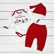 New Year's three-piece set for newborns Merry Christmas with penguins Malena Red; White 352 80 cm (d352пг-нгтг)