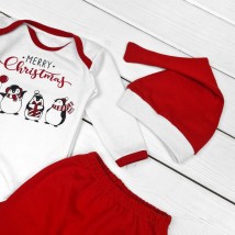 New Year's three-piece set for newborns Merry Christmas with penguins Malena Red; White 352 68 cm (d352пг-нгтг)