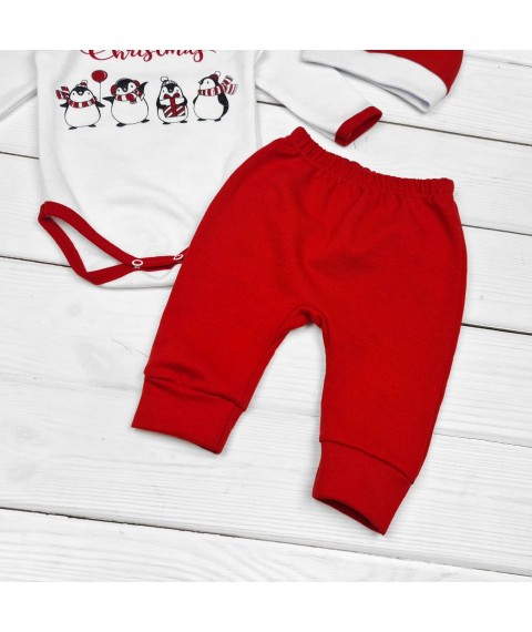 New Year's three-piece set for newborns Merry Christmas with penguins Malena Red; White 352 86 cm (d352пг-нгтг)