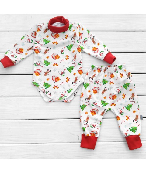 Боді і штани для малюків від трьох місяців Snowman з начосом  Dexter`s  Білий;Червоний 307  74 см (d307нг-б-нгтг)