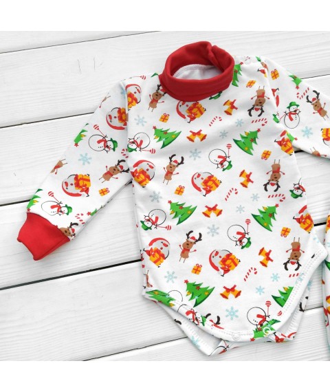 Body and pants for babies from three months Snowman with Dexter`s nachos White; Red 307 80 cm (d307ng-b-ngtg)