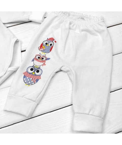Комплект для дитини боді та штани від трьох місяців Совенята молочний  Malena  Білий 307  86 см (307св-мл)