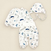Комплект распашонка  ползуны и чепчик для новорожденных футер.  Dexter`s  Молочный 387  62 см (d387мс-з)
