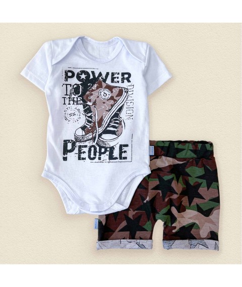 Dexter`s POWER bodysuit and shorts set for boys White; Khaki d128-1pv-b 80 cm (d128-1pv-b)