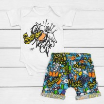 Old School Dexter`s Print Boy's Body with Shorts White; Blue 128 80 cm (d128-1old)