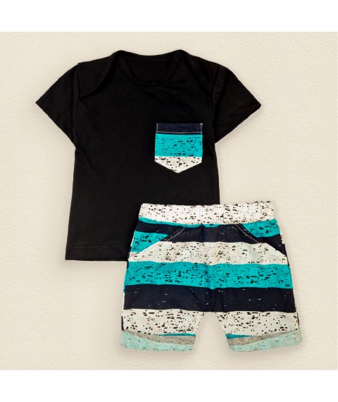 Комплект шорты футболка для мальчика Stripes  Dexter`s  Черный;Голубой;Белый d152пл-чн  80 см (d152пл-чн)
