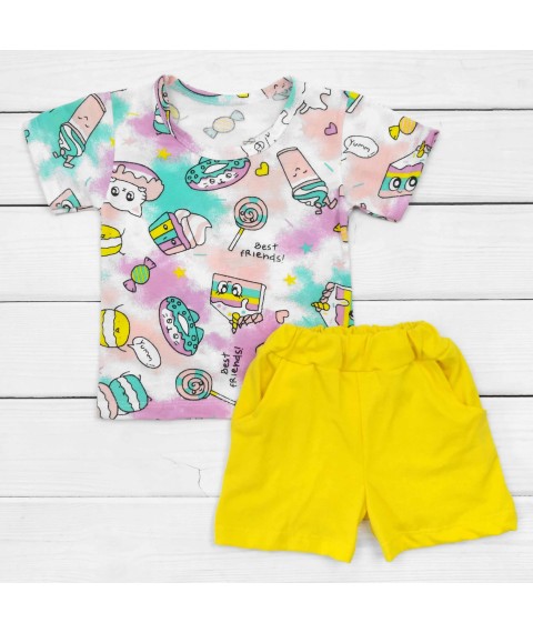 T-shirt with plain shorts for girls Cookies Dexter`s Menthol; Yellow 128 122 cm (d128tr-or)