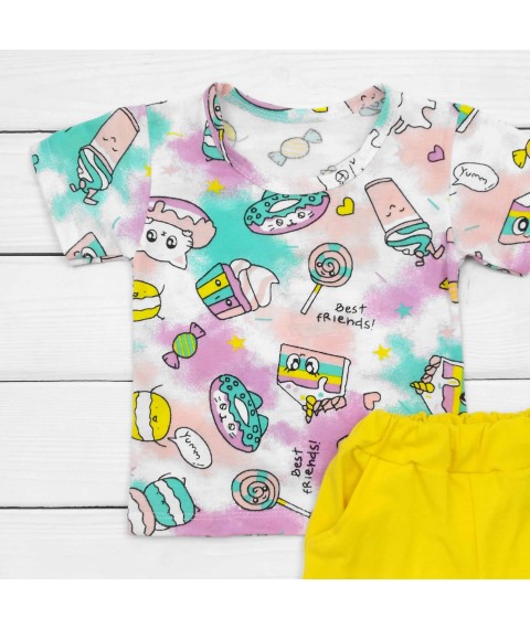 Футболка з однотонними шортами для дівчинки Cookies  Dexter`s  Ментол;Жовтий 128  110 см (d128тр-ор)