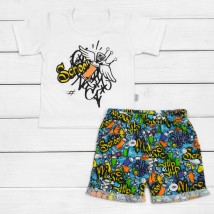 Boys T-shirt and shorts with Old School Dexter`s print White; Blue 128 98 cm (d128old)