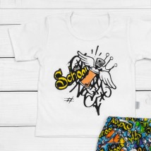 Boys T-shirt and shorts with Old School Dexter`s print White; Blue 128 128 cm (d128old)
