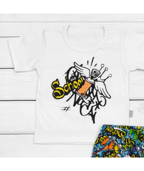 Boys T-shirt and shorts with Old School Dexter`s print White; Blue 128 122 cm (d128old)