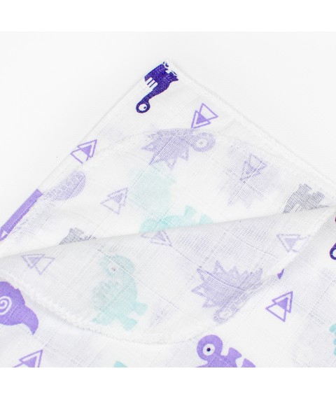 Baby muslin diaper Dinosaur Dexter`s White; Violet 402 75-90cm (d402dn)