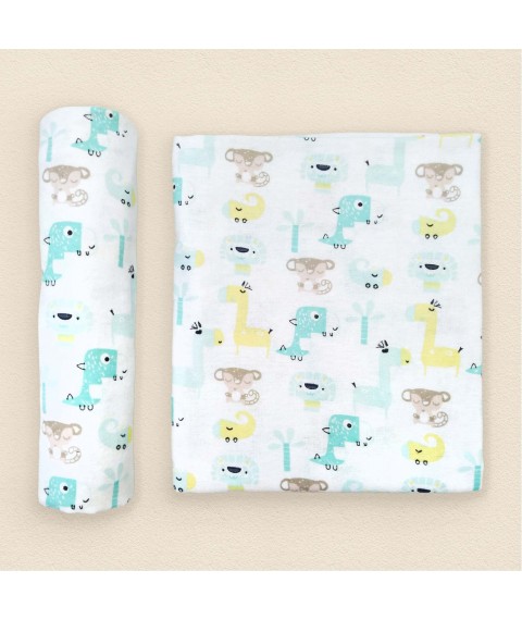 Flannel diaper for newborns Dino Dexter`s White; Menthol 202 90-100cm (d202dn)