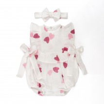 Песочник для девочки с бантиками и повязкой Pink hearts  Dexter`s  Белый 432171  68 см (432171)
