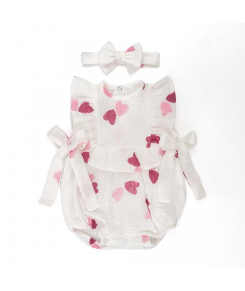 Песочник для девочки с бантиками и повязкой Pink hearts  Dexter`s  Белый 432171  80 см (432171)