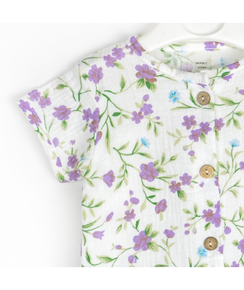 Песочник для малышей на пуговичках с цветочками Violet flowers  Dexter`s  Белый 432363  62 см (432363)