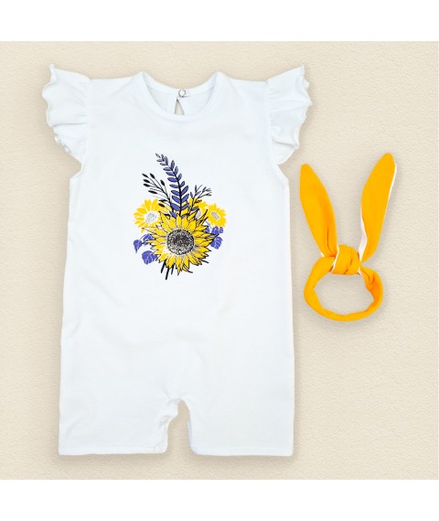 Нарядный песочник с повязкой для девочки Sunflower  Dexter`s  Белый;Желтый d137цв-сшж  68 см (d137цв-сшж)