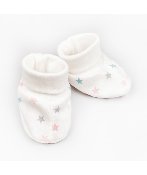 Baby booties with stars made of Dexter`s knitwear White 916 0-3 months (d916-1zd-rv)
