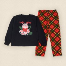 Warm Wishes Dexter`s Children's Pajamas with Christmas Print and Plaid Pants Black; Red 303 110 cm (d303-5)