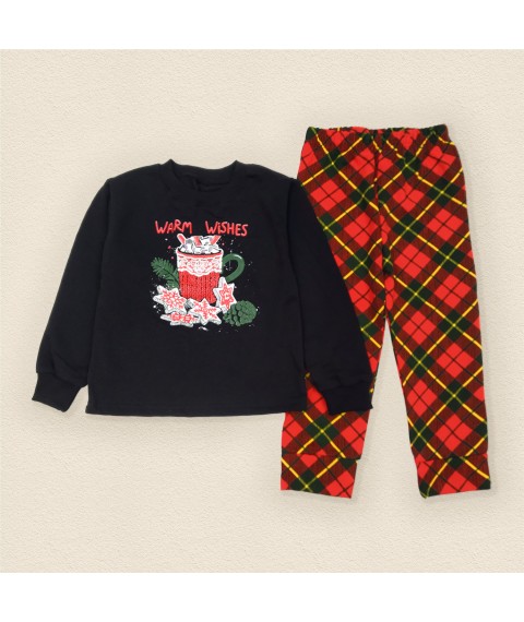 Warm Wishes Dexter`s Children's Christmas Print Pajamas with Plaid Pants Black; Red 303 98 cm (d303-5)