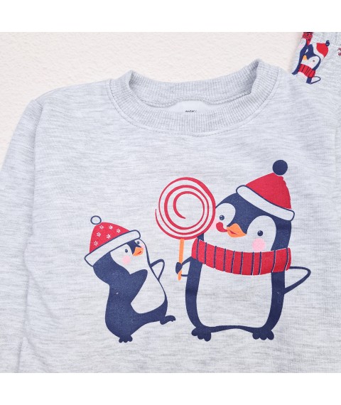 Піжама дитяча новорічна з начосом з пінгвінами Christmas penguin  Dexter`s  Сірий d303-21  98 см (d303-21)