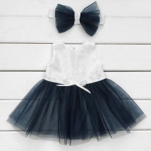 Nursery set for holidays dress with tulle and headband Malena White; Dark blue 17-06 62 cm (17-06ts)