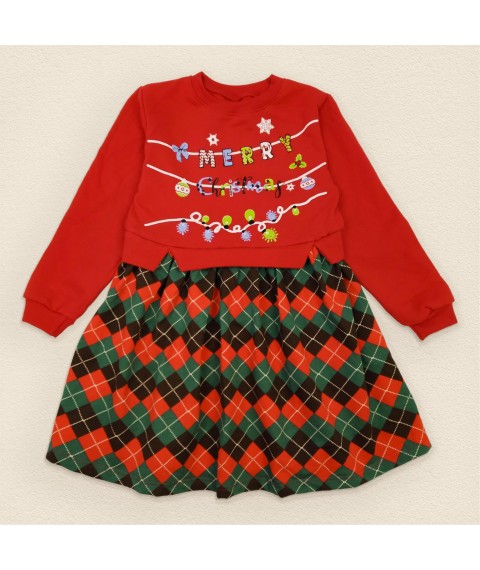 Child's dress in a checkered fabric with Nachos Christmas Dexter`s Red; Green 372 134 cm (d372мр-кр-нгтг)