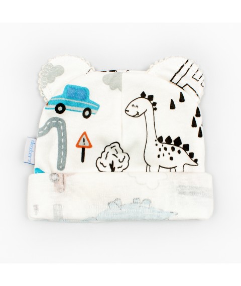 Cap for newborns with ears Dino in town Dexter`s White d962dn-st 40 (d962dn-st)