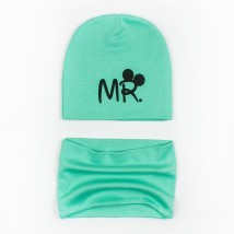 Double hat for a child with a collar plain with a print MR Malena Green 21-16mr-zl 98 cm (21-16mr-zl)