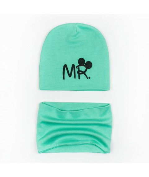 Двойная шапочка для ребенка с хомутом однотонная с принтом MR  Malena  Зеленый 21-16мр-зл  110 см (21-16мр-зл)