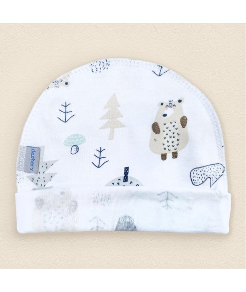 Cap with external seam for newborns Forest Bear Dexter`s White 962 48 (d962-1ls-b)