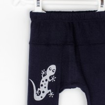 Navy blue knitted children's pants with Gecko Dexter`s print Blue 924 110 cm (d924-3)