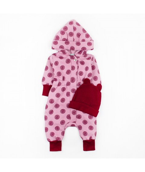 Roses Dexter`s Pink 2142 80 cm overalls with a cap for walks (d2142-40)