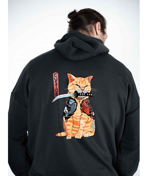 Custom Wear Oversized Skinny Hoodie Samurai Cat Graphite XL