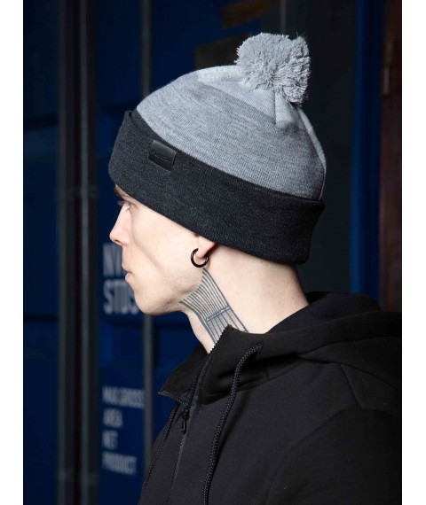Шапка Custom Wear Tricolor з бумбоном графіт з сірим