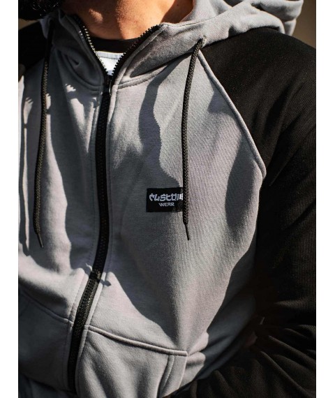 Зіпер Custom Wear без начосу сірий з чорним рукавом L