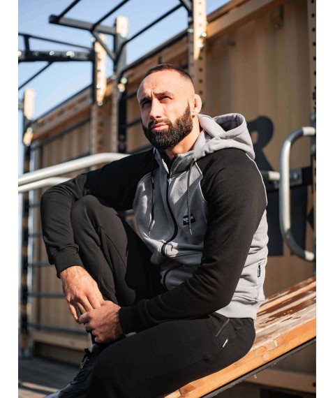 Зіпер Custom Wear без начосу сірий з чорним рукавом L