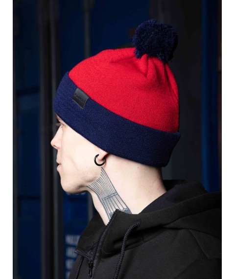 Шапка Custom Wear з бумбоном червона з синім