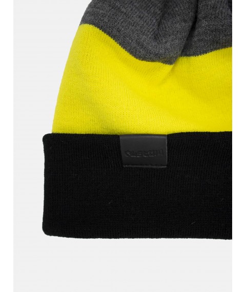Шапка Custom Wear Tricolor з бумбоном графіт з жовтим, чорним