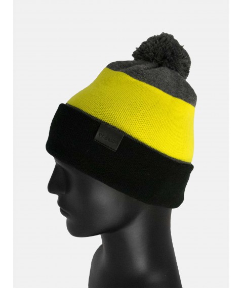 Шапка Custom Wear Tricolor з бумбоном графіт з жовтим, чорним