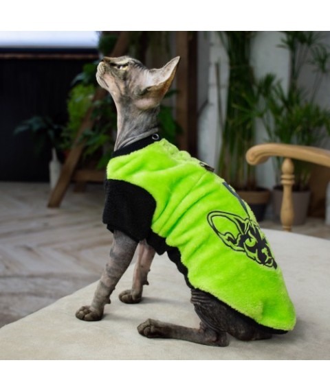 Тепла кофта з рукавом для кота та кішки Style Pets FaceSPS з махрової тканини колір зелений