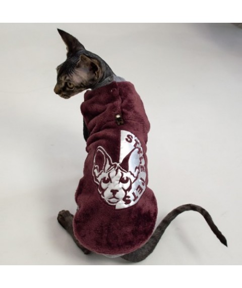 Тепла кофта з рукавом для кота та кішки Style Pets FaceSPM з махрової тканини колір марсала